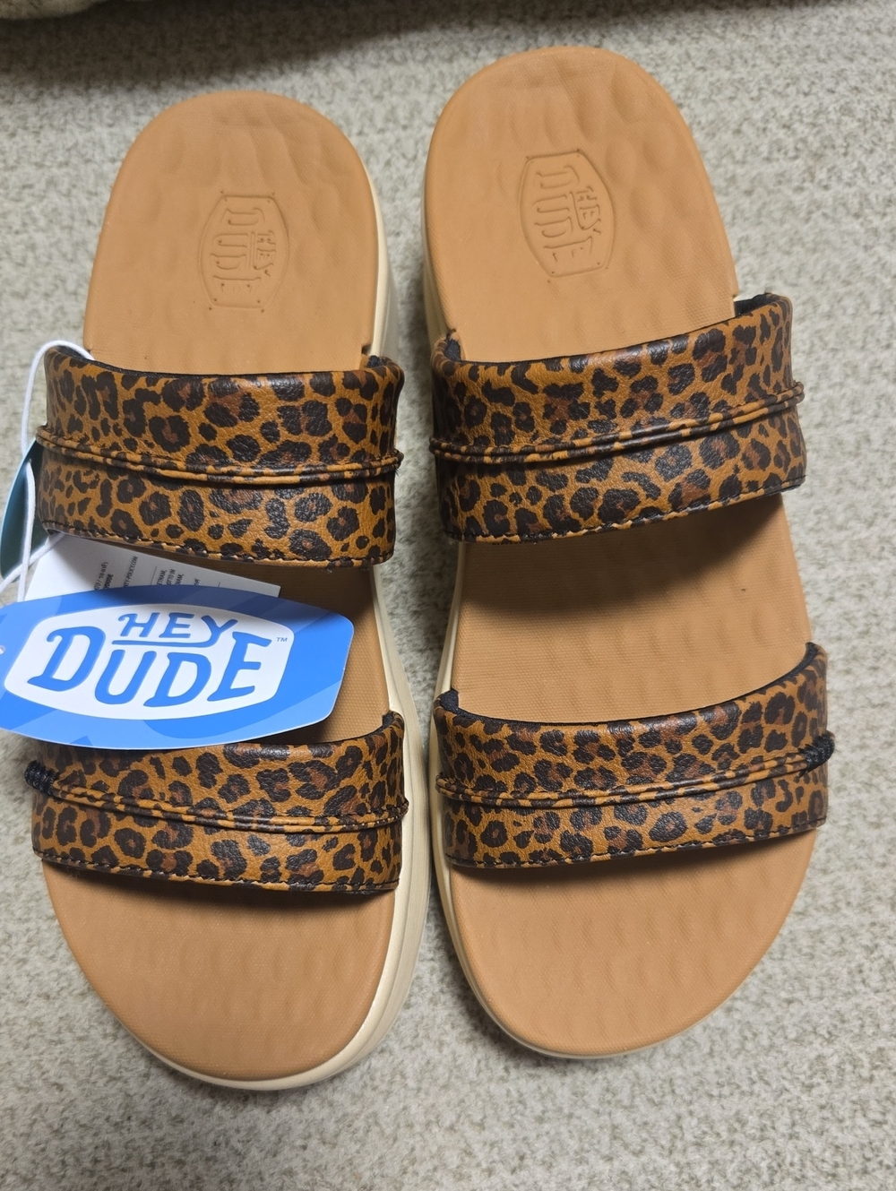 Nwt Hey Dude Austin Slide Classic Tan Leopard 8